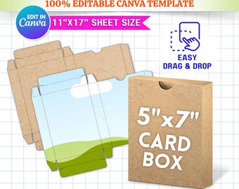5x7 Greeting Card Box Template | Invitation Box SVG | Greeting Card Envelope Cut Files | Card Box Cricut Silhouette | Canva Editable Digital