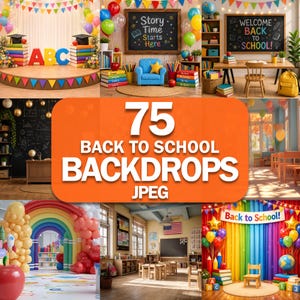 75x Back to School Digital Backdrops Bundle | Composite Photography Templates | Custom Portrait Backgrounds, High School & Graduation Studio