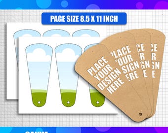 May include: Petal fan template with text "Petal Fan Template" and "Page Size 8.5 x 11 inch". The design includes fan templates with a sky and grass design, and brown fan templates with the text "Place Your Design Here".