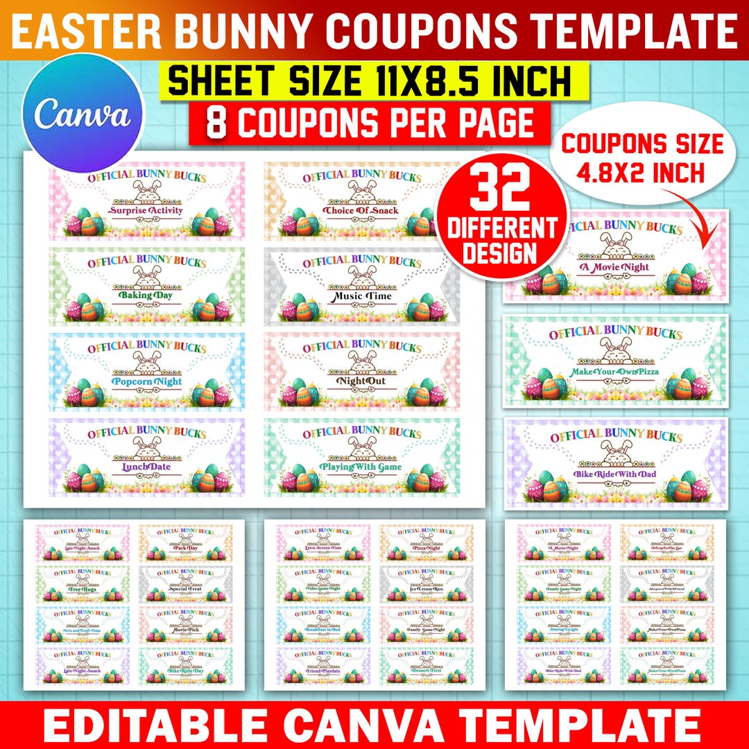 Printable Easter Bunny Bucks | Easter Reward Coupons for Kids | Bunny ...