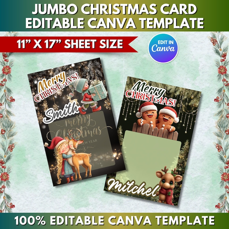 30x Jumbo Christmas Card Template Bundle | Editable Christmas Card ...