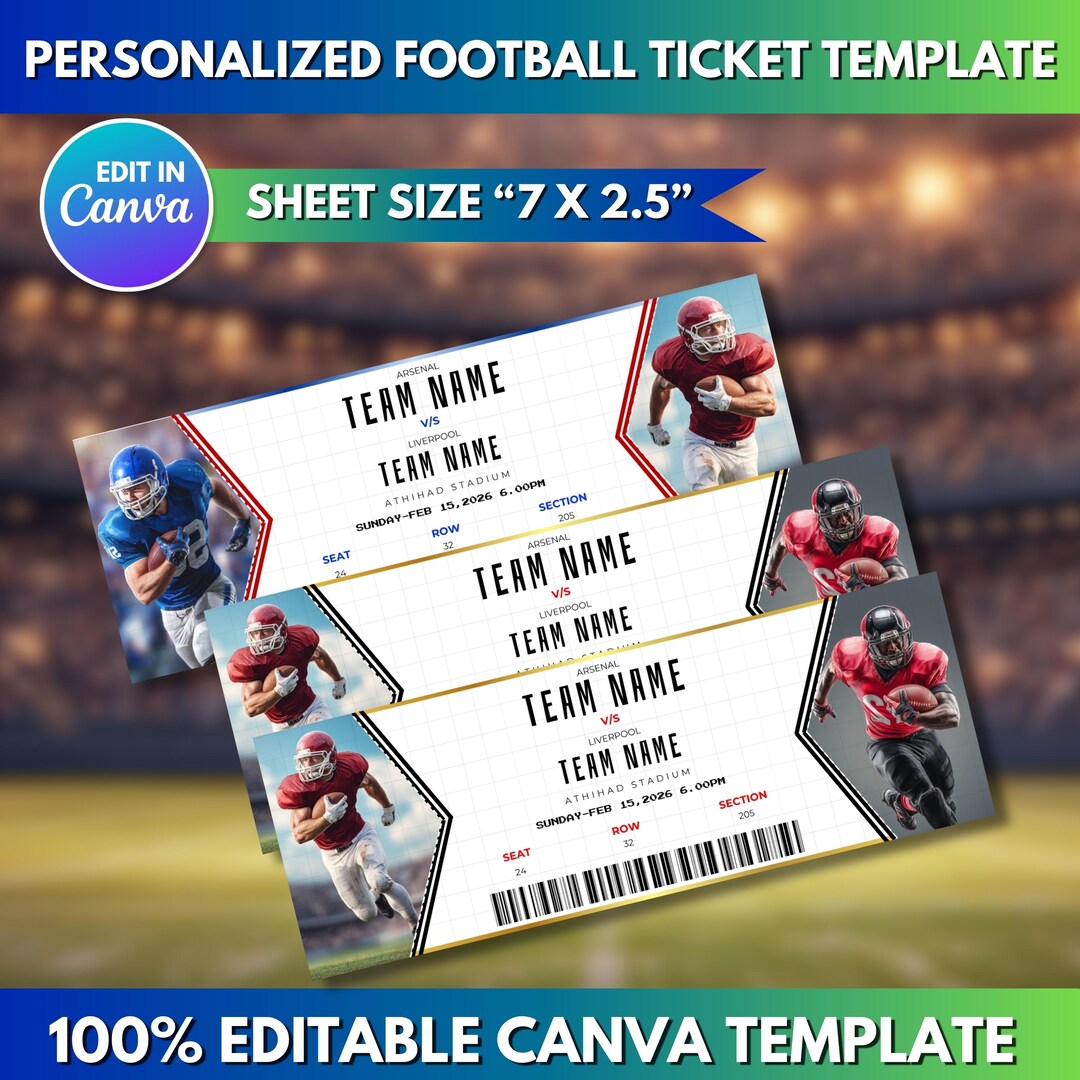 Team Tickets Custom Football Game Ticket Template | Personalized Football Ticket ...