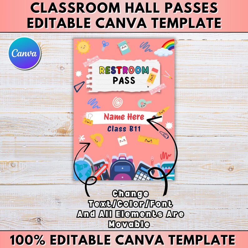 10x Classroom Hall Pass Canva Template Bundle, Editable Teacher Passes ...