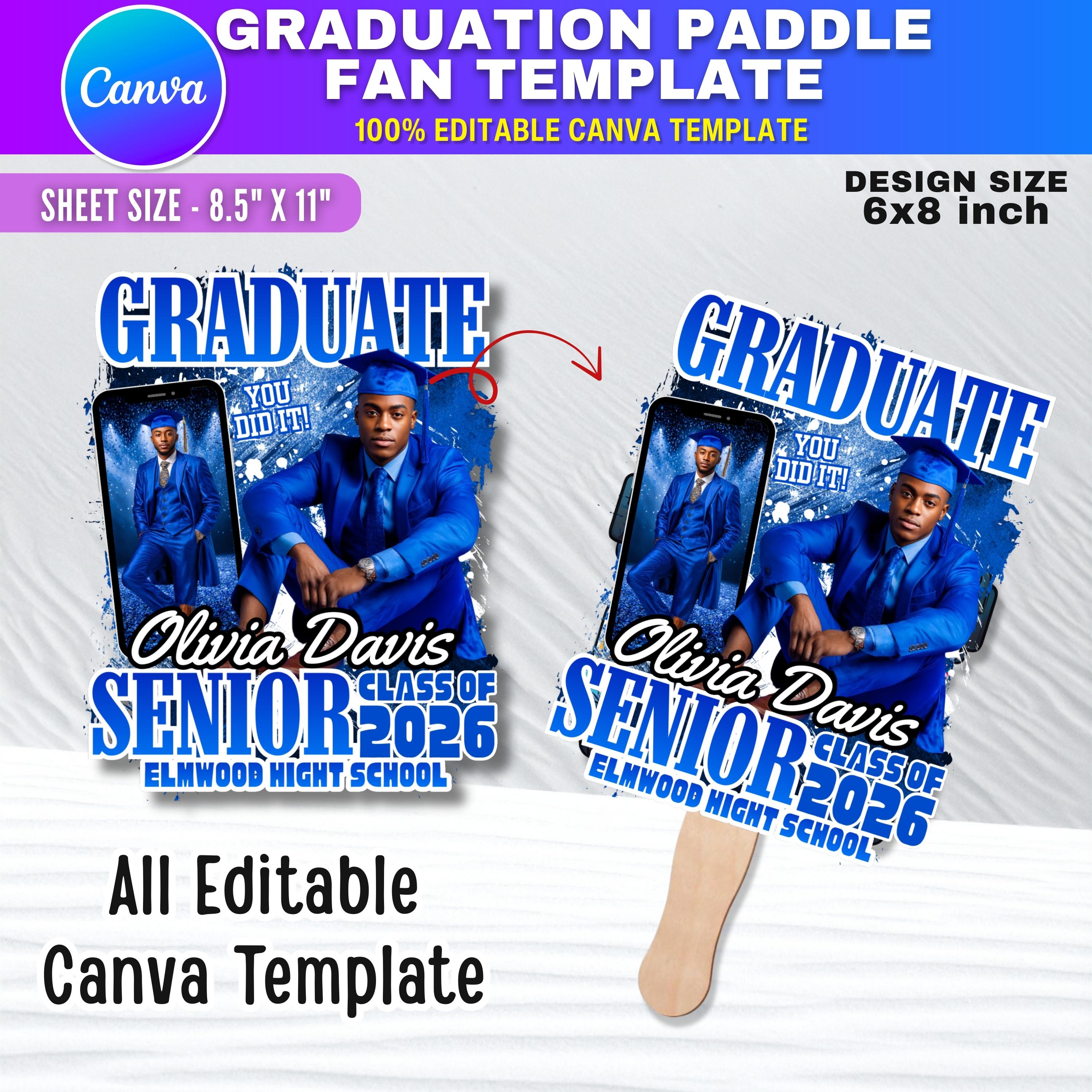 Graduation Fan Paddle Canva Editable Template, Custom Class of 2026 ...