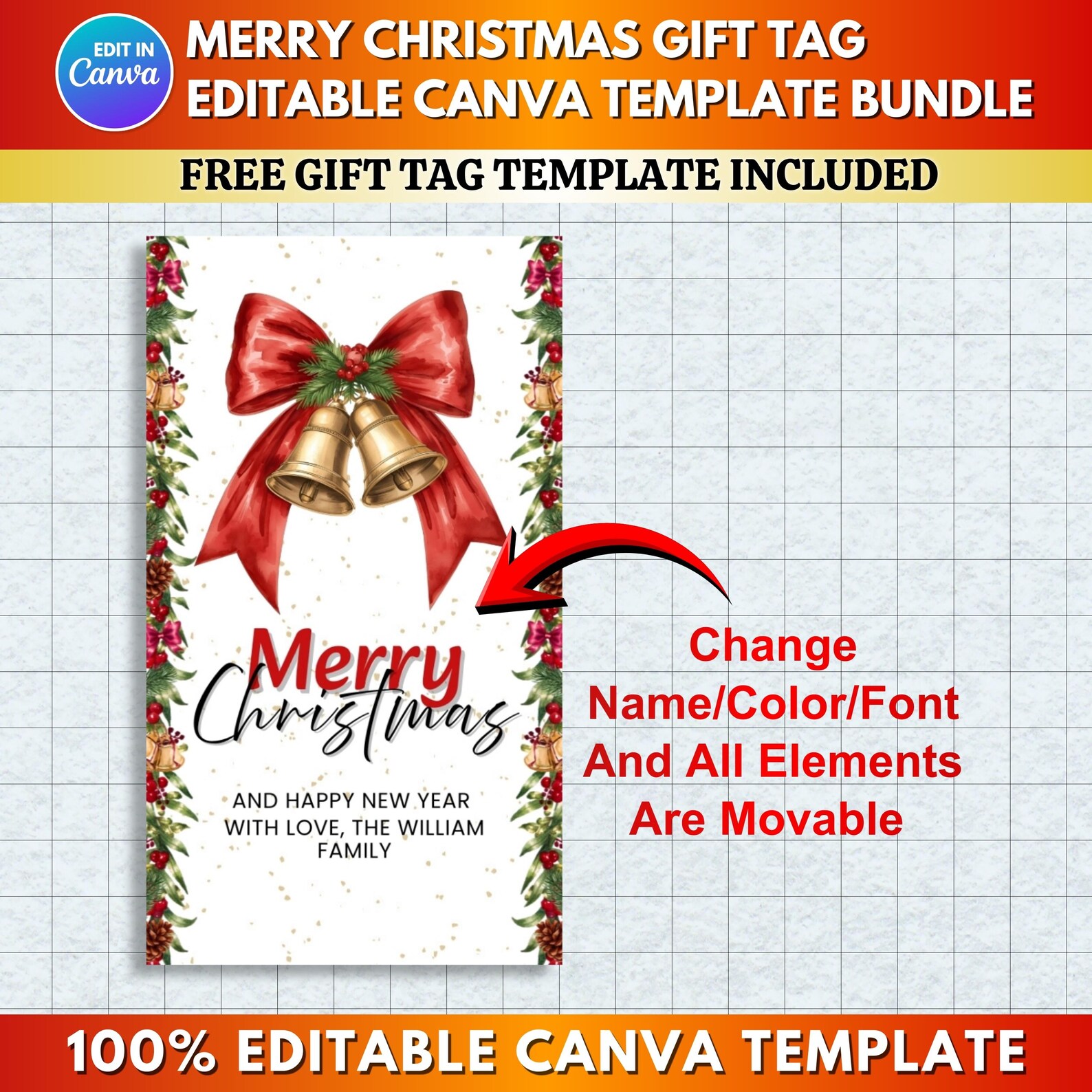 10x Merry Christmas Gift Tag Template Bundle | Hand Drawn Holiday Tags ...