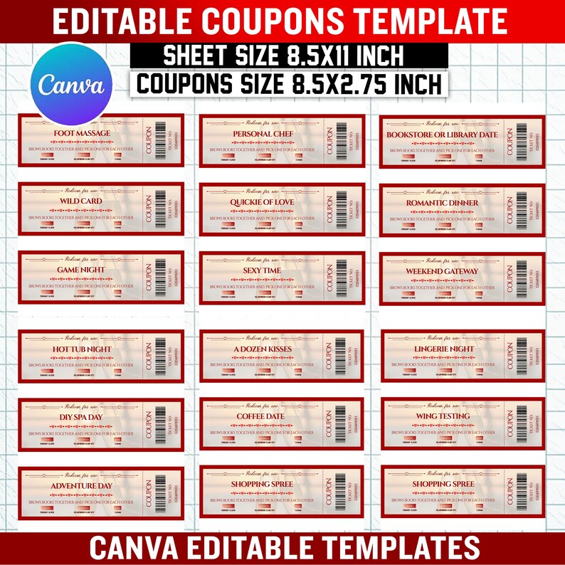 Editable Coupons Template | DIY Couple Gift | Romantic Love Coupons ...