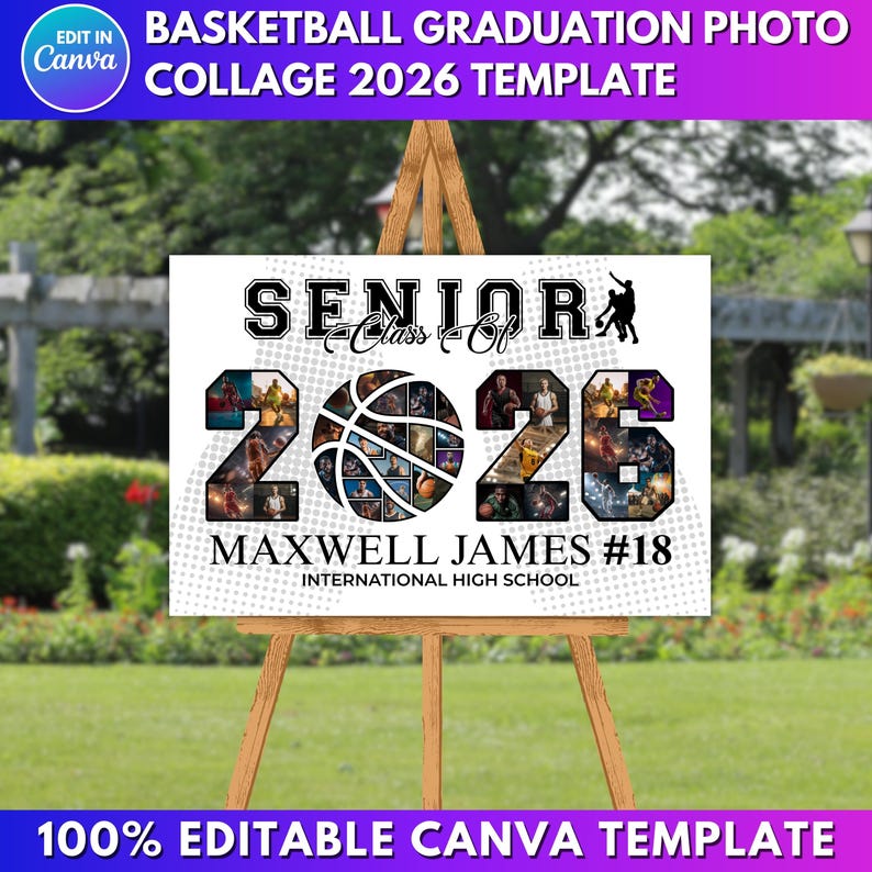 Basketball Graduation Photo Collage 2026 | Sports Senior Night Poster ...