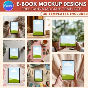 30x Ebook Tablet Mockup Bundle | iPad & Kindle Bookstagram Canva Template | Aesthetic Flat Lay Mockups, Easy Drag And Drop Template