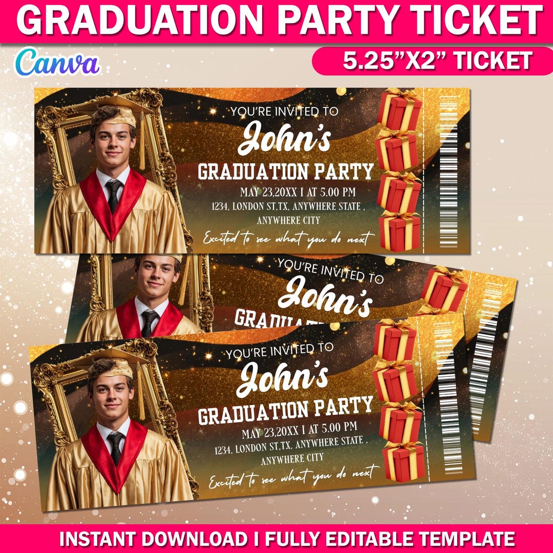 Professional Grad Tickets Graduation Party Ticket Template (gold & Black Edition) | Editable ...