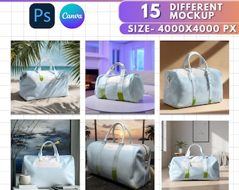 15x Weekender Bag Mockup Bundle | Large Beach Tote Bag Display | Canva & PSD Template for Print on Demand | Printify Mockups for Etsy