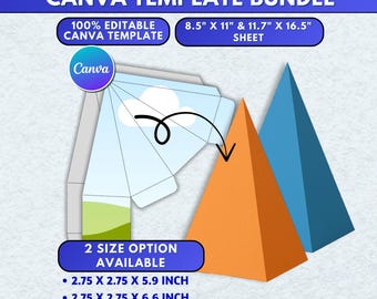2x Pyramide Box Vorlage | Geschenk & Bevorzugung Box SVG | Geburtstagsparty Box Vorlage | Druckbare Pyramiden-Box-Schnittdateien | Bearbeitbare Canva-Datei