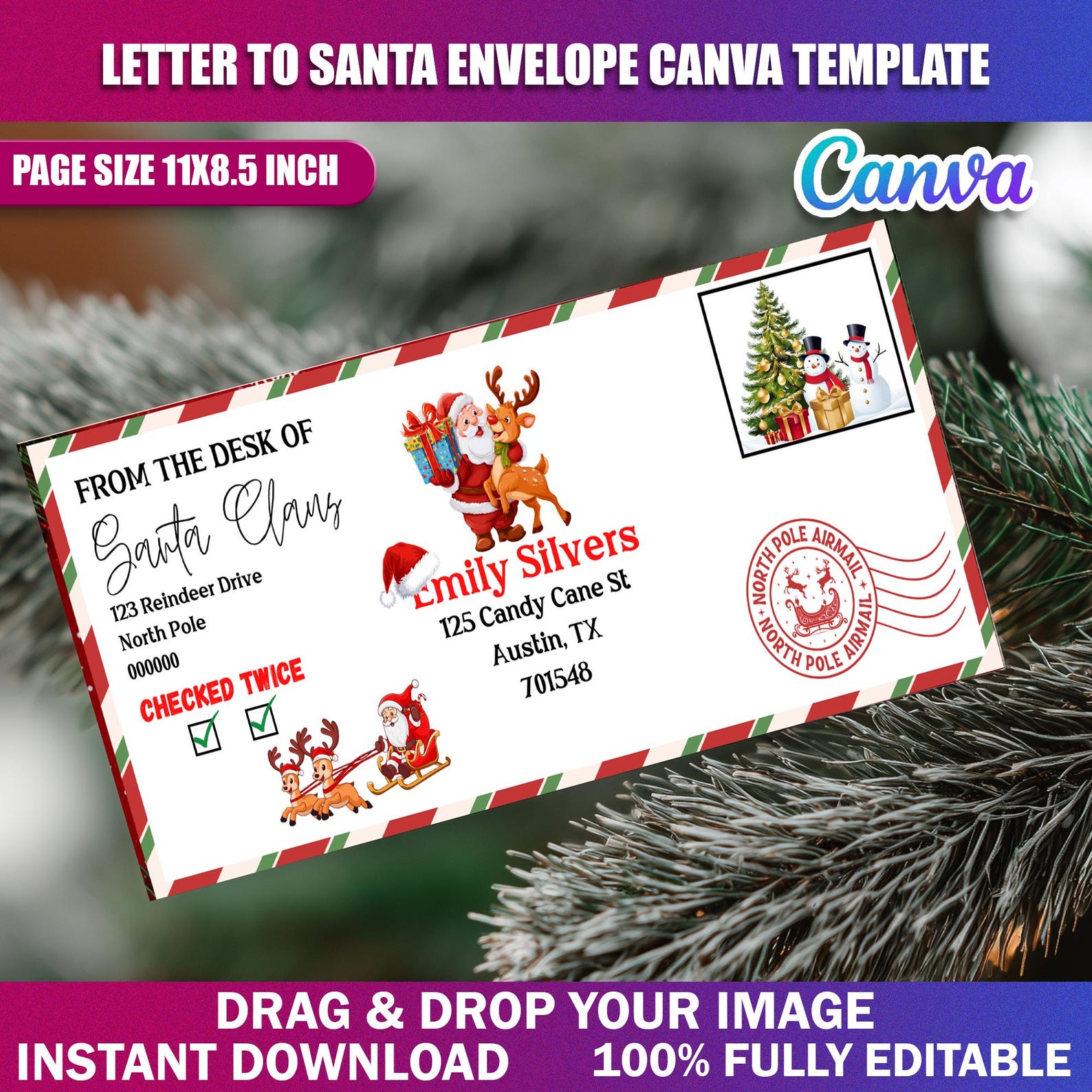 Printable Letter to Santa Envelope | Canva Editable Template | Santa ...