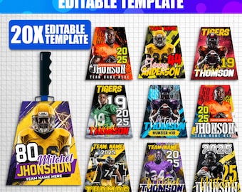 20x modelli modificabili di campanacci da calcio per Canva / Design personalizzati di campanacci da calcio / Modelli Canva per lo spirito del giorno della partita / Download digitale con trascinamento della selezione
