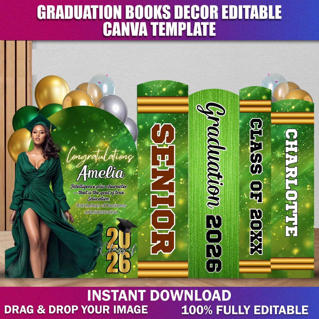 Custom Graduation Decor Bundle | Green Theme Graduation Books & Arch ...