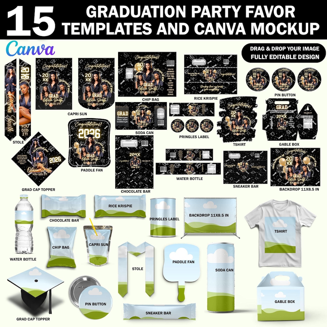 15x Black & Gold Graduation Party Favor Bundle | Luxury Class of 2026 ...