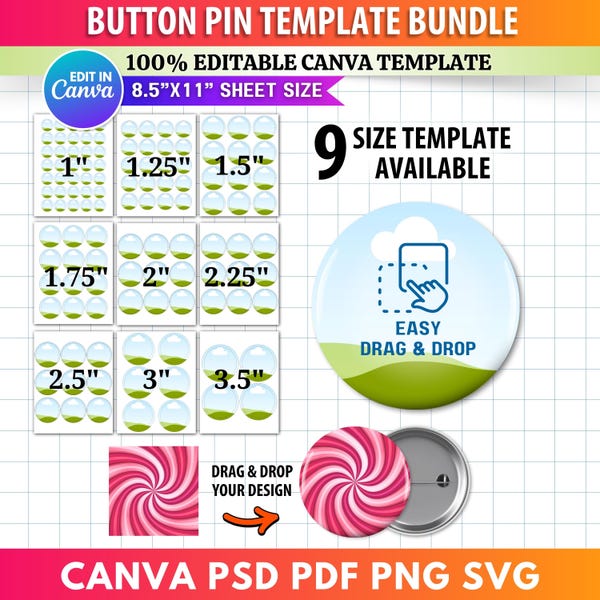 32mm Pin Button Templates - Etsy