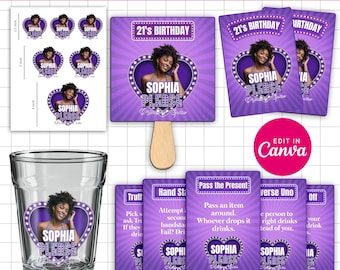 Birthday Please Canva Template, Birthday Please Card Game Canva Template | Editable Drinking Game Bundle | DIY Party Styrofoam Cups Designs
