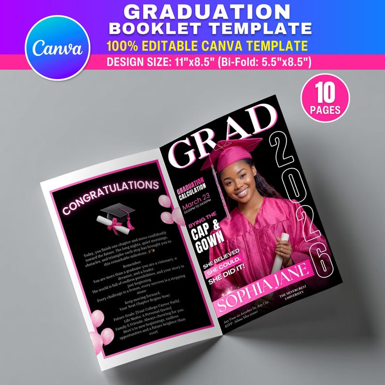 Graduation Activity Booklet Editable Canva Template, Printable Word ...