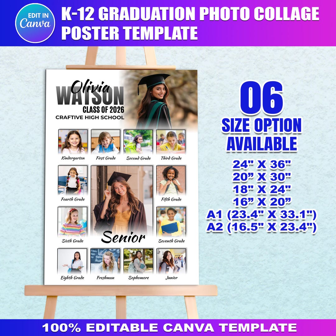 K-12 Graduation Photo Collage Poster Template | Printable High School ...