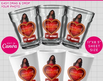 Roulette verjaardag stickersjabloon | Feestontwerp met rood hart voor bekers en T-shirts van piepschuim | Canva bewerkbare png