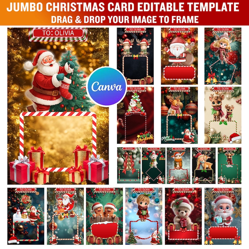 60x Jumbo Christmas Card Template Bundle | Editable Canva Templates ...
