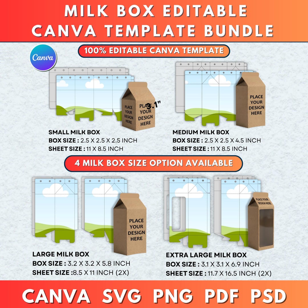 Milk Box Bundle 4x Sizes Milk Box Template Bundle | 2.5