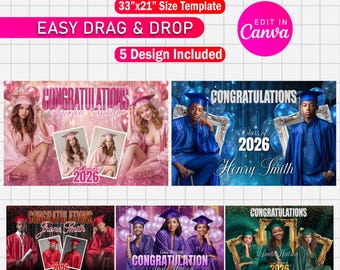 Paquete de 5 fondos de graduación, fondos editables para graduados, decoración de fiesta de graduación de Canva, fondo de la clase de 2026, fondo de graduación personalizado