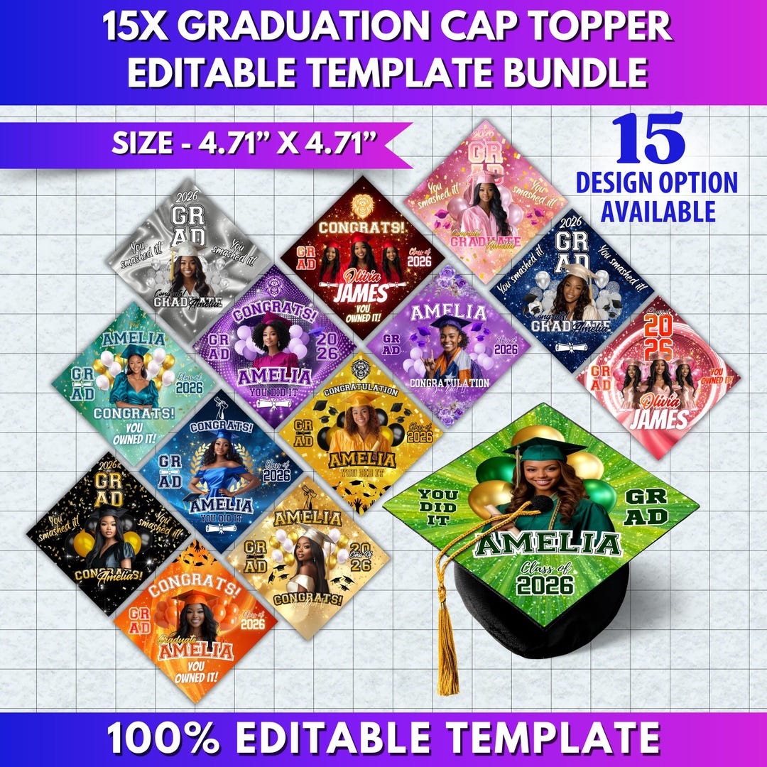 15x Graduation Cap Topper Bundle | Class of 2026 Custom Hat Decor ...