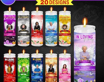 20x Memorial Candle Sticker Templates | Editable Canva Candle Wraps | In Loving Memory Angel Wings & Stairway to Heaven | Funeral RIP Labels