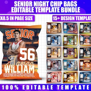 15x Senior Night Chip Bag Bundle, Basketball & Sports Team Party Favors, Canva Class of 2026 Senior Recognition, MVP Celebration Snack Wraps