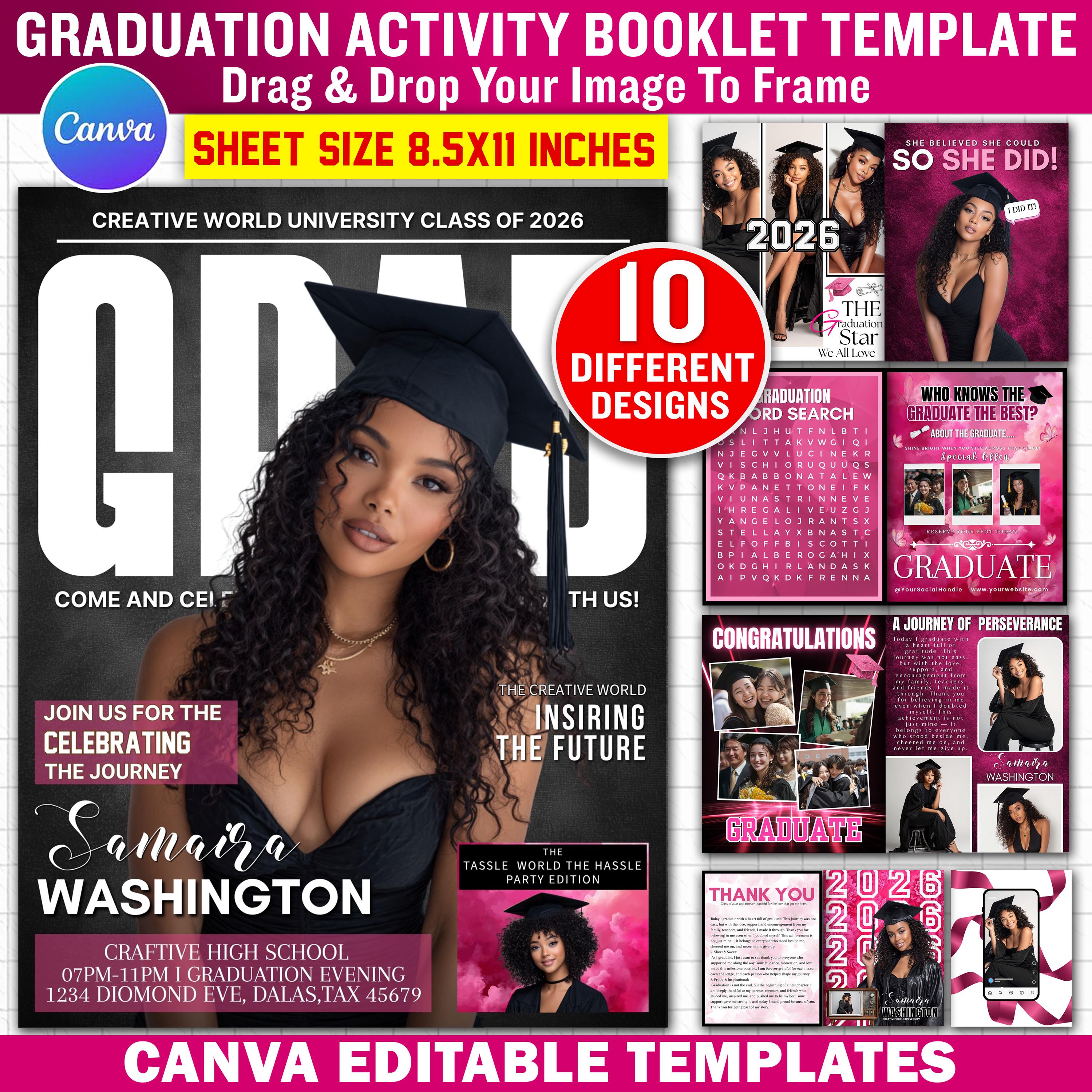 10x Pink & Black Class of 2026 Graduation Booklet Template, Senior ...