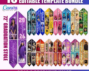 15x Graduation Stole Canva Editable Template Bundle | Graduation Sash Sublimation 2025 | Personalized Graduate Design & Stole Layouts