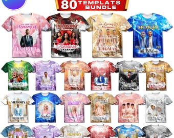 80x In Loving Memory All Over T-Shirt Designs | Memorial Shirt Bundle Canva Editable | Rest in Peace Sublimation PNG
