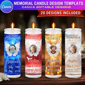 20x Memorial Candle Label Canva Template | In Loving Memory Sticker Design | Stairway to Heaven RIP Pillar Candle Wrap Printable
