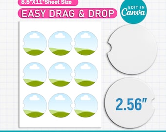 2.56" Car Coaster Template SVG | Blank Car Cup Holder Coaster | Sublimation Geode Coaster Template | Canva Editable PNG Design