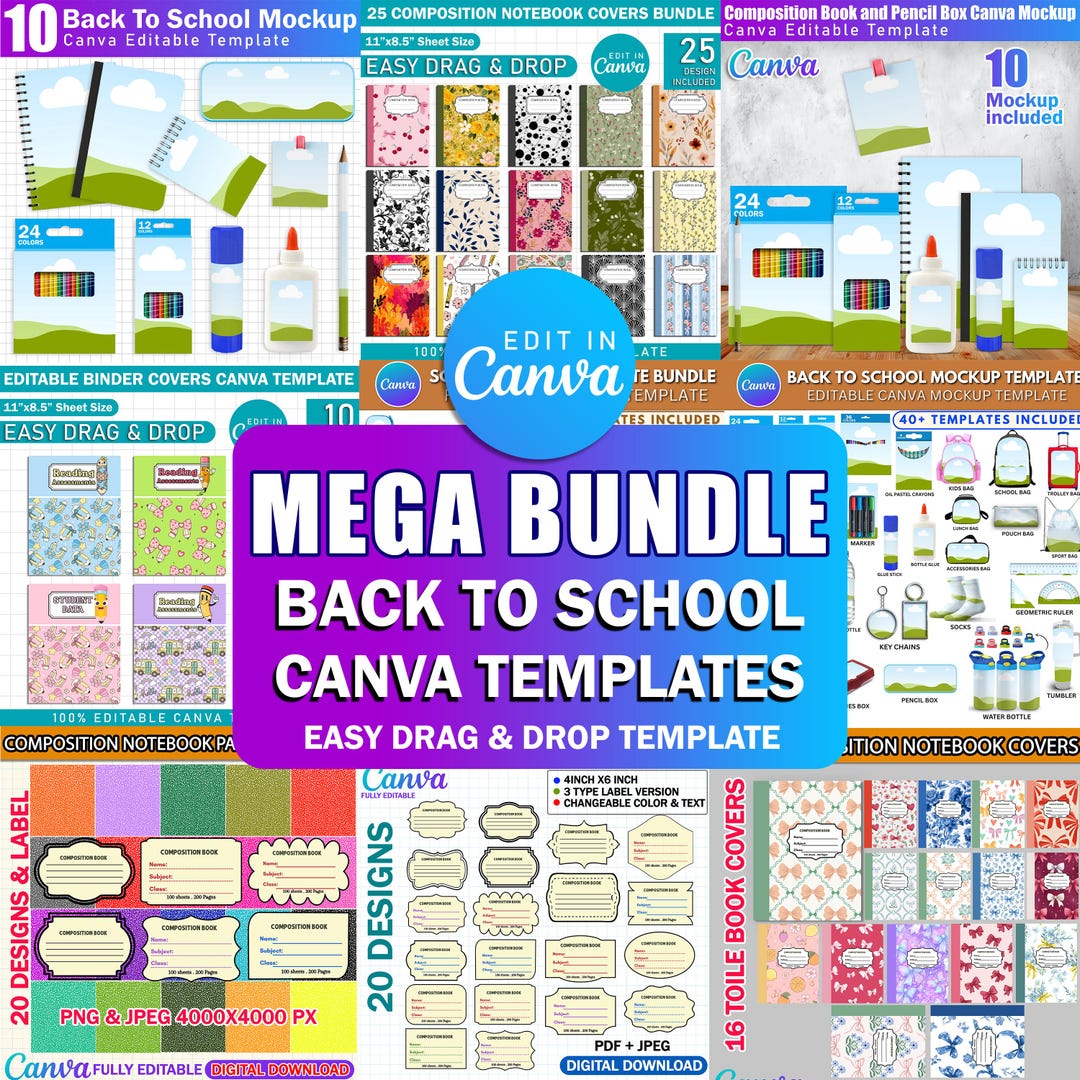 Composition Notebook Mega Bundle, Editable Notebook Cover & Label ...