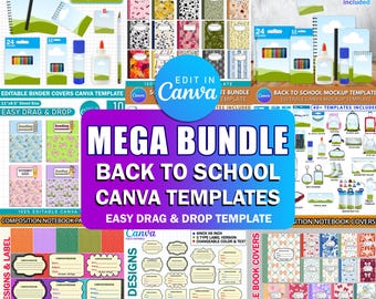 Composition Notebook Mega Bundle, Editable  Notebook Cover & Label Templates, Seamless Patterns, Back to School Covers, School Supply Mockup