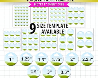 9x Button Pin Template Bundle | Editable Canva Frames | Blank Pinback Button Templates | Custom Badge Circle Sublimation 1" 2" 2.25" 3" Etc