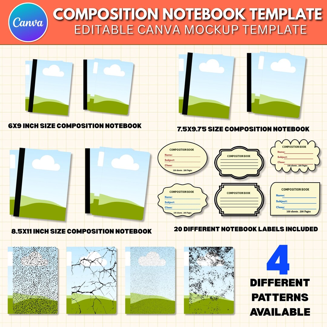 Editable Composition Notebook Cover Canva Template | Back to School ...