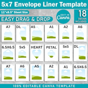 5x7 Umschlag Liner Canva Vorlage | Bearbeitbarer DIY-Einsatz für A7-Umschläge | &quot;Drag & Drop &quot;&quot;Bedruckbarer Umschlag Liner, Wedding Liner Design&quot;&quot;.&quot;
