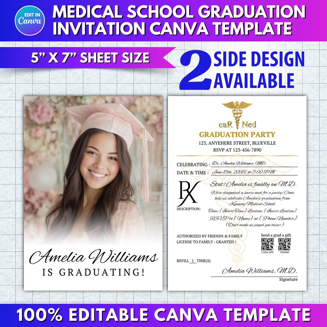 Medical School Graduation Invitation Template Editable Graduation ...