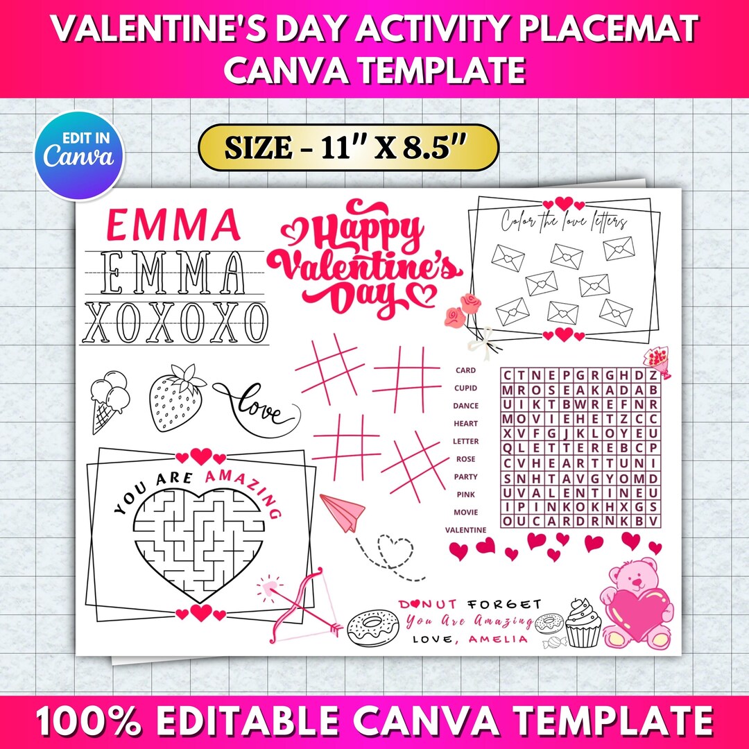 Valentine's Day Activity Placemat | Printable Kids Games & Coloring ...