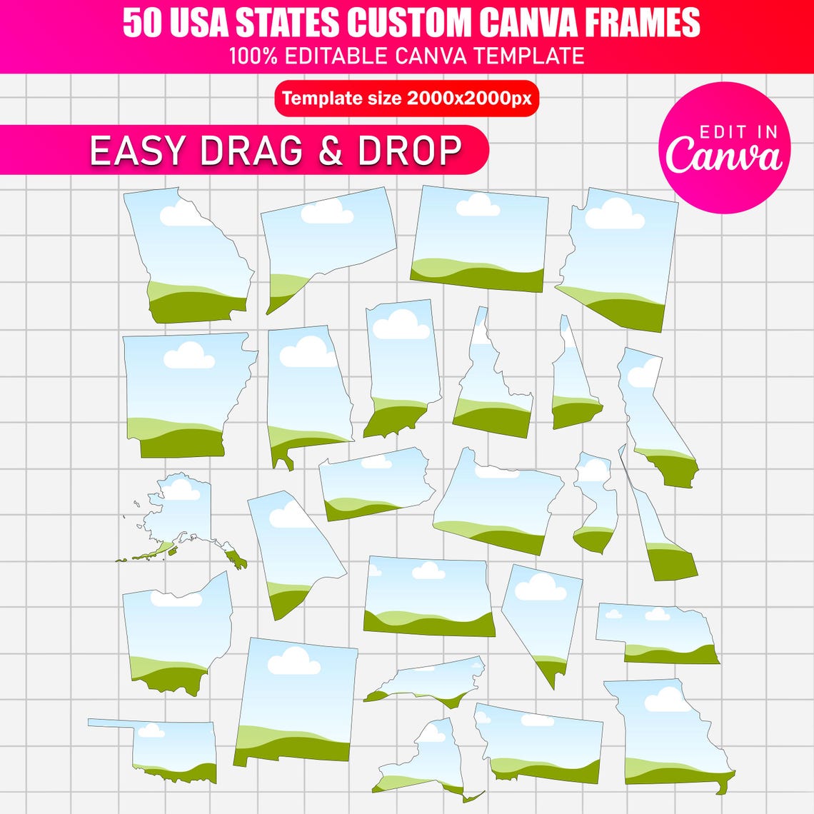 50 USA States Canva Frames | Editable American State Shapes ...