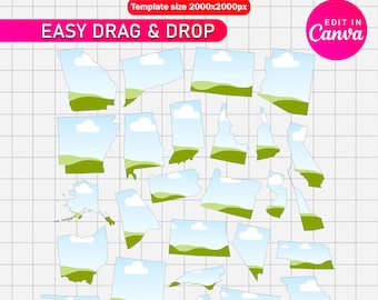 50 USA States Canva Frames | Editable American State Shapes | Individual State Canva Template | Custom US Map Frames for Canva Design