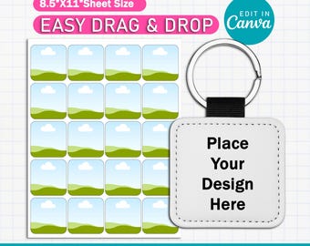 2" Square Leather Keychain Template, DIY Keychain Template Svg, Canva Editable Bifold Wallet  Sublimation Template, PSD, png, dxf