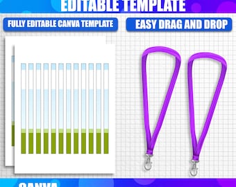 Lanyard Sublimation Template, Canva Editable Lanyard Template, Blank Neck Lanyard Template, Canva Drag and Drop Sublimation Design
