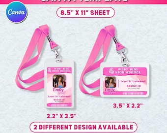 2x Mean Girl ID Badge Canva Templates | Birthday Party Favor ID | Bachelorette Party Badge, Editable Student ID Pass, Canva Digital Download