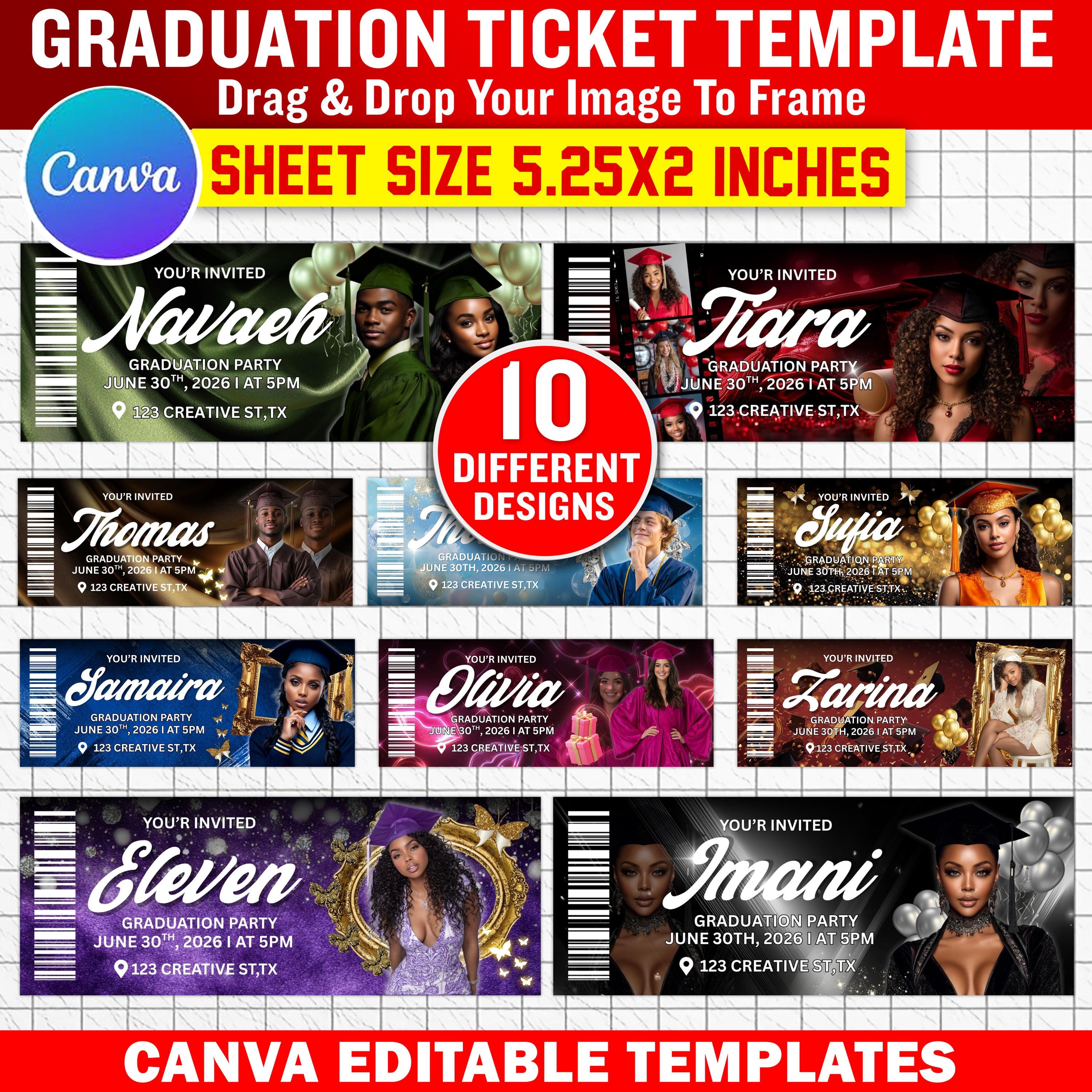 Professional Grad Tickets 10x Editable Graduation Ticket Template | Class of 2026 Invitation ...