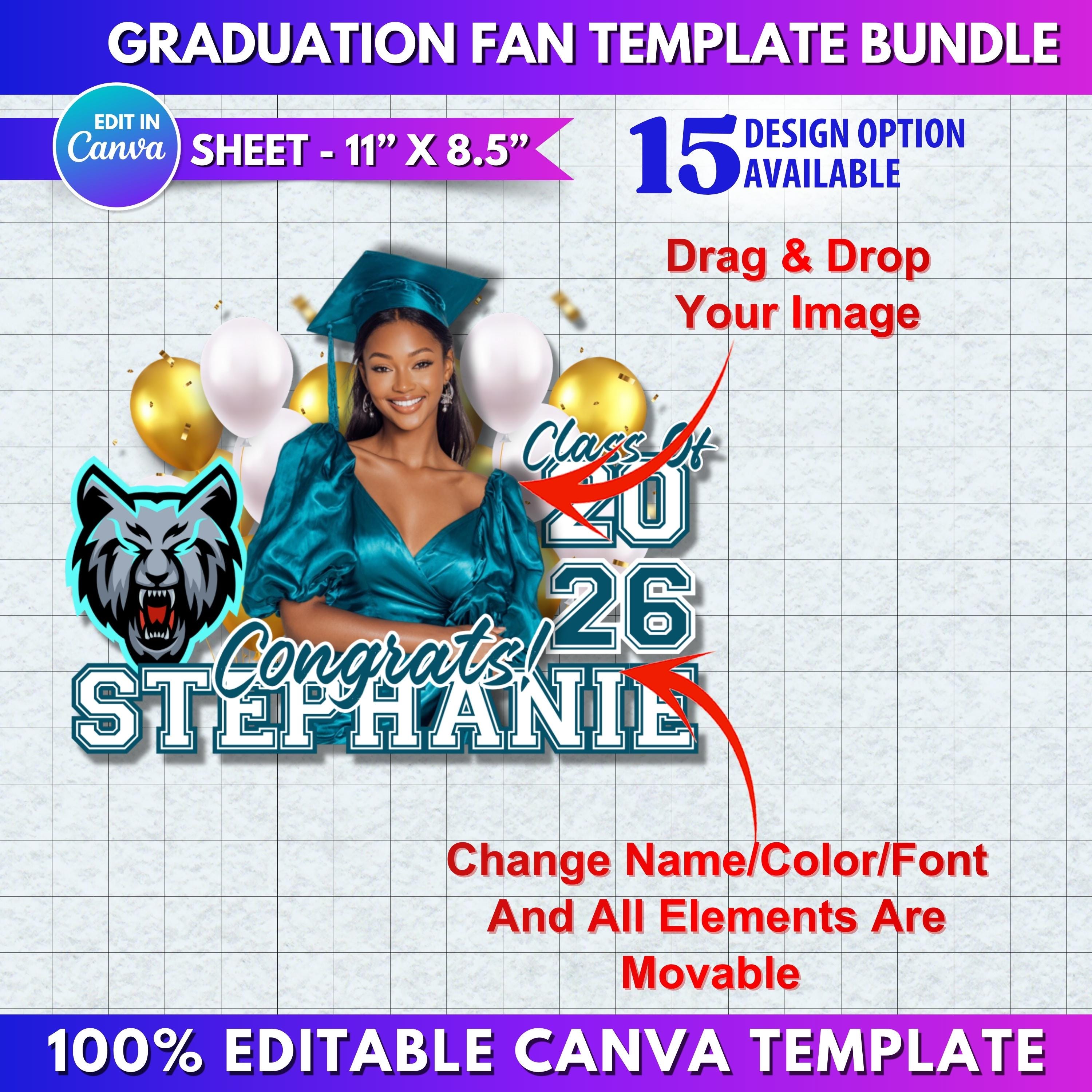 15x Graduation Fan Template Bundle | Class of 2026 Paddle Fan | Custom ...