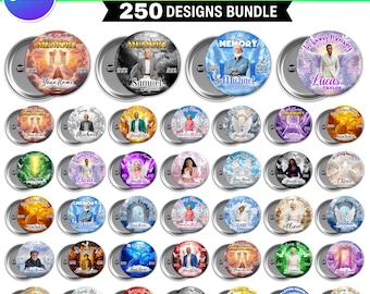 250x In Loving Memory Pin Button Templates | Mega Memorial Canva Bundle | Editable Funeral Button Favors | RIP Photo Badge PNG Designs